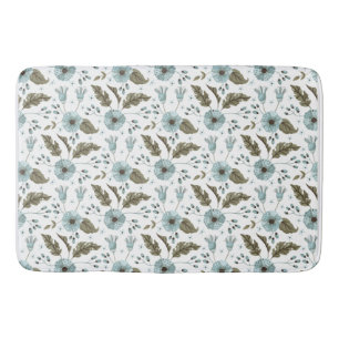 Blue and Green Floral Bath Mat