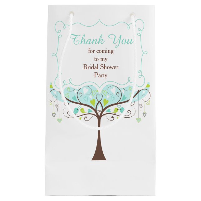 Blue and Green Floral Bird Bridal Shower Thank You Small Gift Bag (Front)