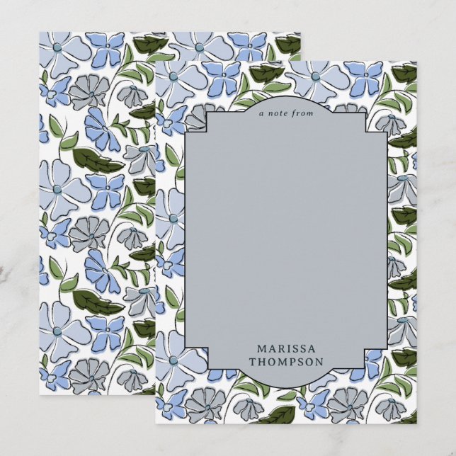 Blue and Green Floral Block Print Boy Birthday Card (Front/Back)