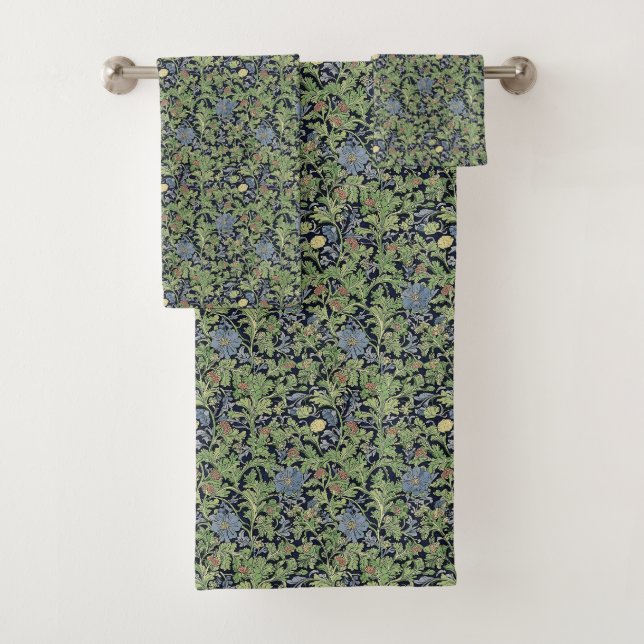 Blue and Green Floral Design Bath Towel Set (Insitu)
