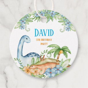 Blue and Green floral Dinosaur birthday party  Favour Tags