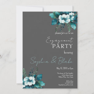Blue and Green Floral Grey Engagement Party Invitation