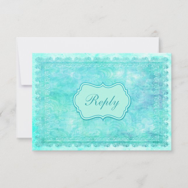 Blue and Green Floral Lace Reply Card (Front)