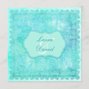 Blue and Green Floral Lace Wedding Invitation