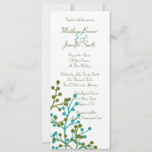 Blue and Green Floral Long Wedding Invitation