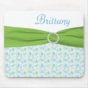 Blue and Green Floral Mousepad with Name