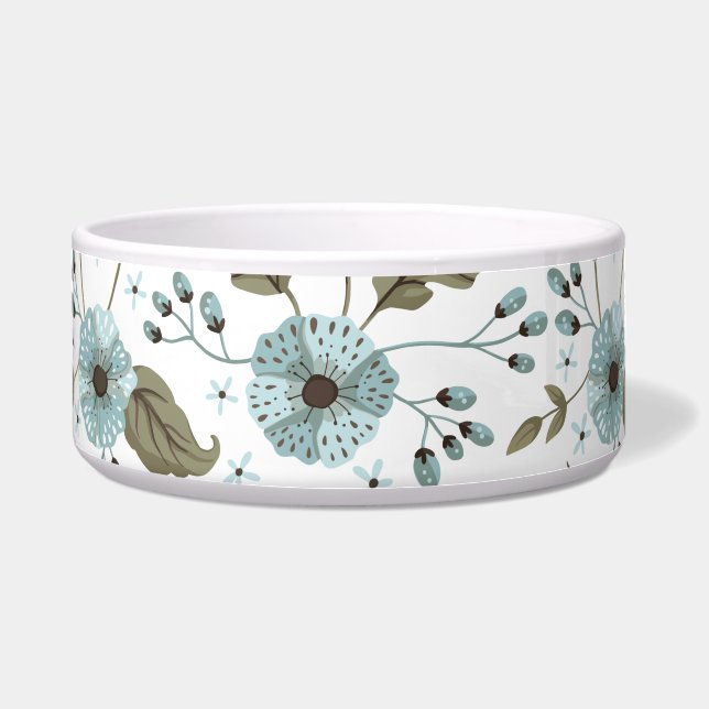 Blue and Green Floral Pet Bowl (Front)
