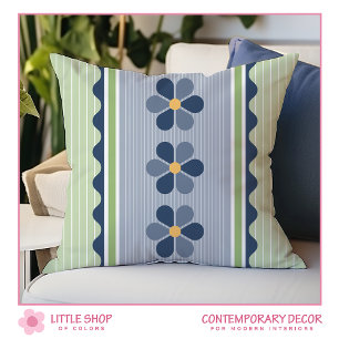 Blue and Green Floral Stripe Cushion
