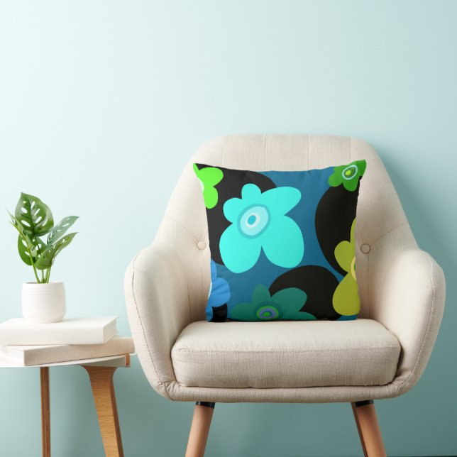 Blue and green floral throw pillow (Chair)