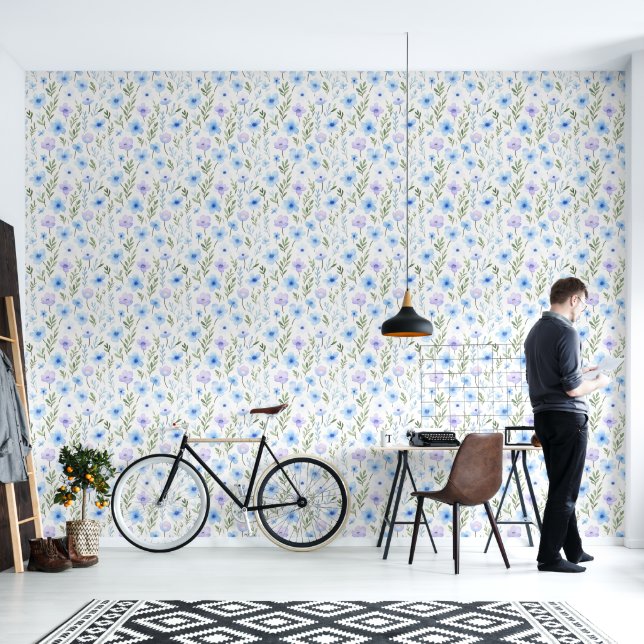 Blue and Green Floral | Wallpaper (Living Room)
