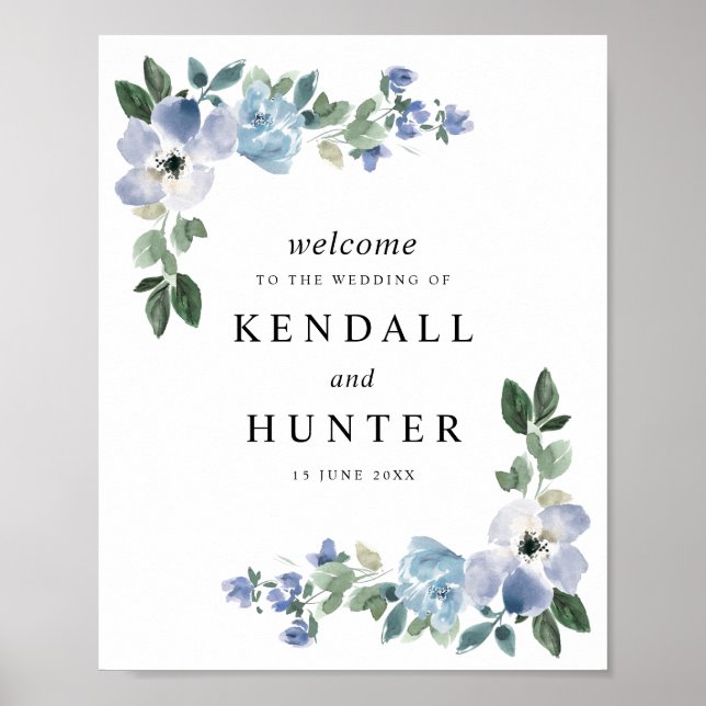 Blue and green floral wedding sign (Front)
