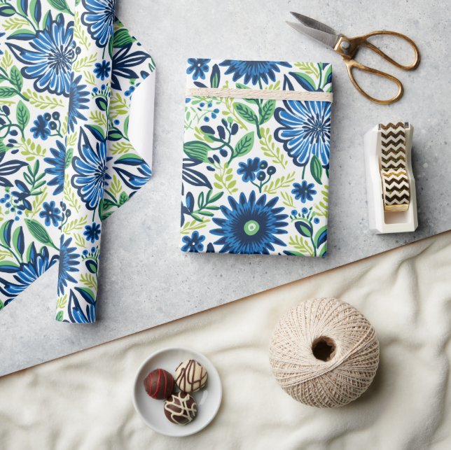 Blue And Green Floral  Wrapping Paper (Crafts)
