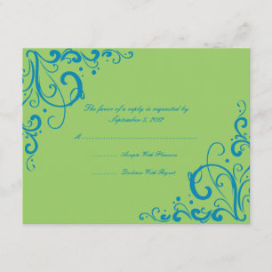 Blue and Green Flourish Wedding RSVP Card