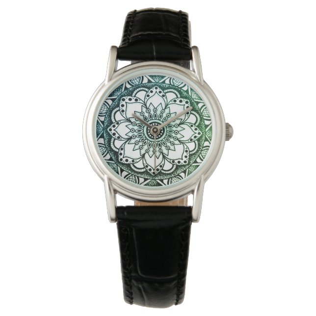 Blue and Green Flower Mandala eWatch Watch (Front)