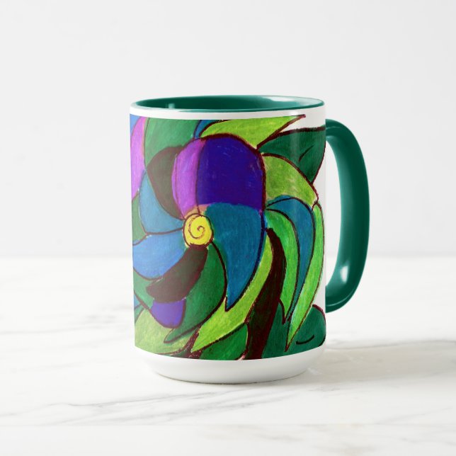 Blue and Green Flower Mug (Front Right)