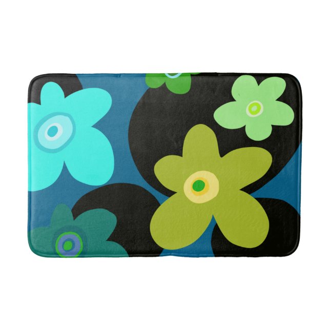 Blue and green flowers bath mat (Front)