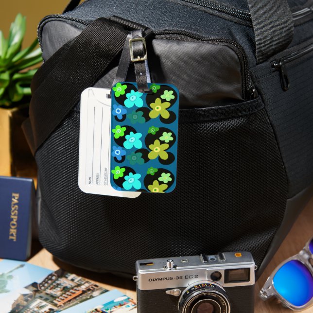 Blue and green flowers  luggage tag (Front & Back)