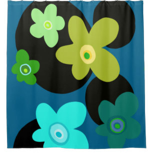Blue and green flowers shower curtain