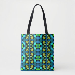 blue and green flowers tote bag
