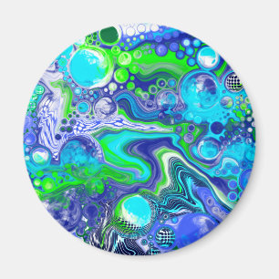 Blue and Green Fluid Art Pour Painting Effect Magnet