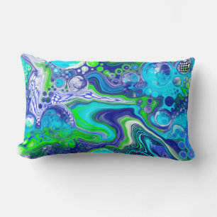 Blue and Green Fluid Art Pour Painting Effect Thro Lumbar Cushion