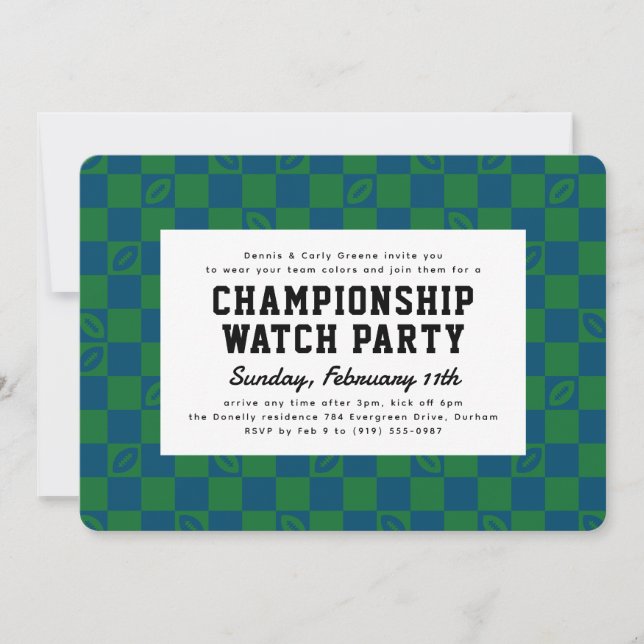 Blue and Green Football Game Game Watch Party Invitation (Front)