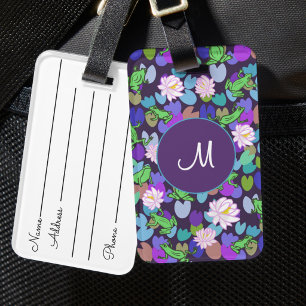 Blue and Green Frogs Custom Monogram Luggage Tag