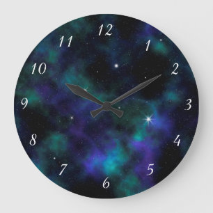 Blue and Green Galaxy Design Wall Clock