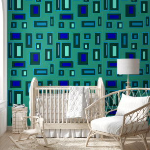 Blue and green geometric design wallpaper