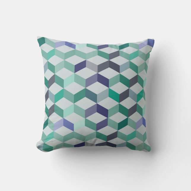 Blue and Green Geometric Pattern Throw Pillow (Front)