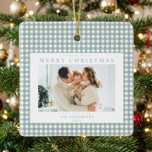 Blue and Green Gingham Christmas Custom Photo