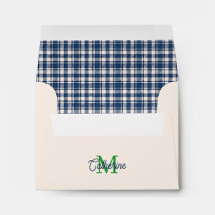 Blue and Green Gingham Plaid Tartan Monogram Envelope
