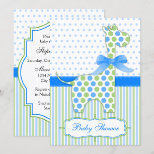 Blue and Green Giraffe Baby Shower Invitation