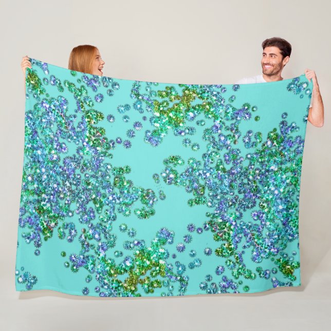 Blue and Green Glittery Confetti Fleece Blanket (In Situ)