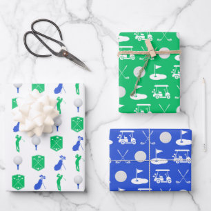 Blue and Green Golf Icons Wrapping Paper Sheet