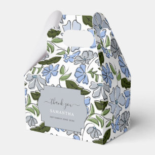 Blue and Green Hand Drawn Floral Block Print Favour Box