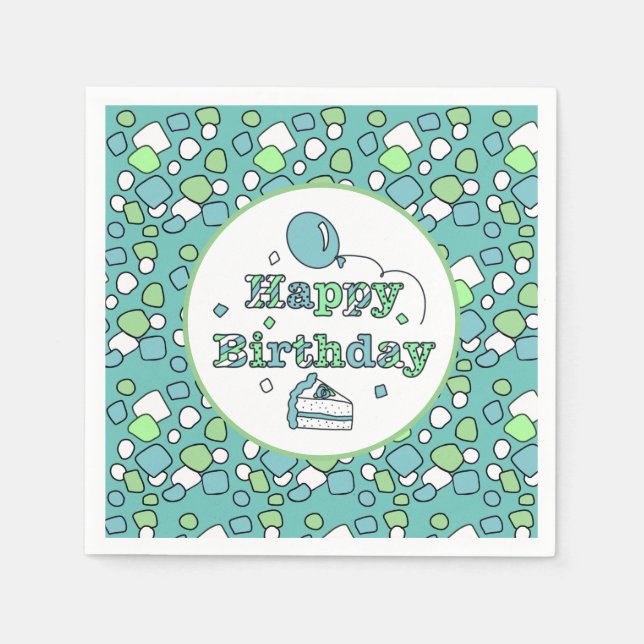 Blue and Green Happy Birthday  Napkin (Front)