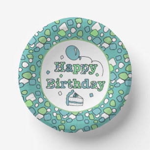 Blue and Green Happy Birthday Paper Plate