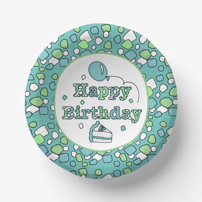 Blue and Green Happy Birthday Paper Plate (Front)