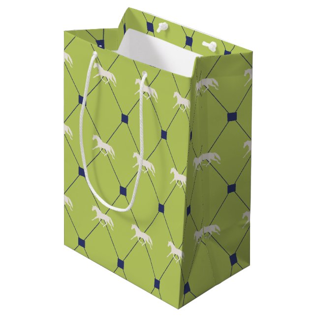 Blue and Green Harleqiun Trotting Horse Pattern Medium Gift Bag (Front Angled)