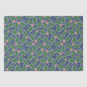 Blue and Green Holly Christmas Tissue Paper