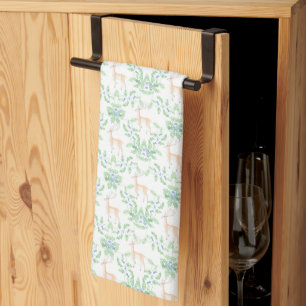 Blue and Green Holly Trellis with Deer Tea Towel