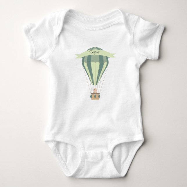 blue and green hot air balloon personalised baby bodysuit (Front)