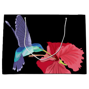 Blue and Green Hummingbird and red Hibiscus Large Gift Bag