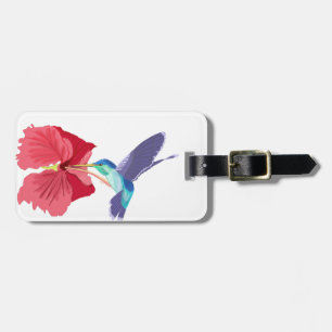 Blue and Green Hummingbird and red Hibiscus Luggage Tag