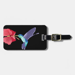Blue and Green Hummingbird and red Hibiscus Luggage Tag