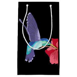 Blue and Green Hummingbird and red Hibiscus Small Gift Bag