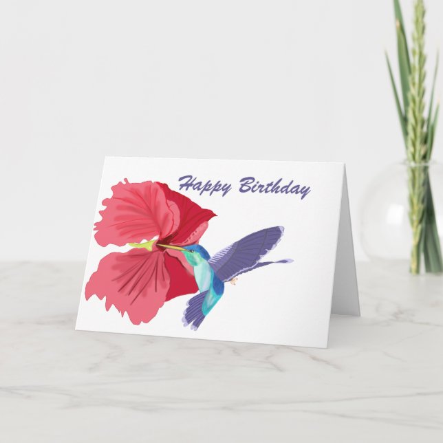 Blue and Green Hummingbird Editable Greeting Card (Front)