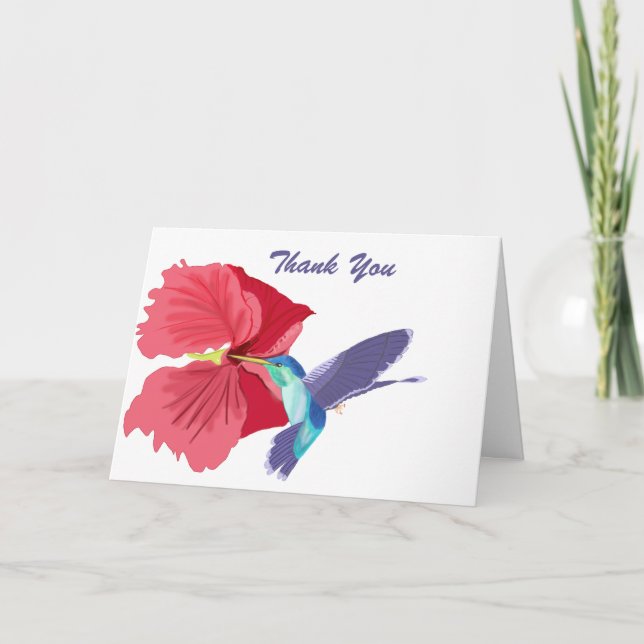 Blue and Green Hummingbird Editable Thank You Card (Front)