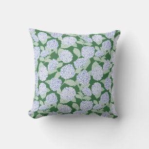 Blue and Green Hydrangea Floral Cushion